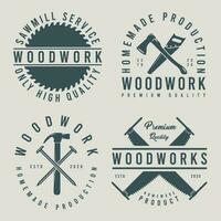 Set of vintage carpentry, woodwork, mechanic labels, badges, emblems, and logos. Monochrome Graphic Art. vector