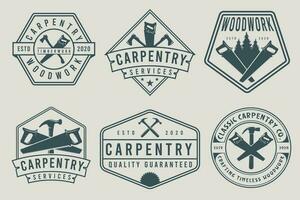 Set of Vintage Carpentry Service Badge Logo, Labels, and Emblems. vector