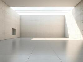 Empty white room interior with sunlight shining down photo