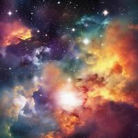 Abstract background of a colourful space sky with nebula and stars - generative ai photo