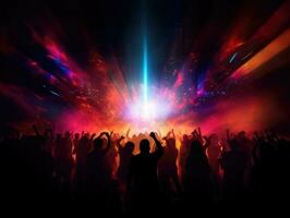 Silhouette of people dancing in a nightclub under strobe lights photo