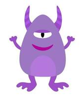 Cartoon purple monster horny. Kids character design for poster, baby products logo and packaging. Vector flat illustration.