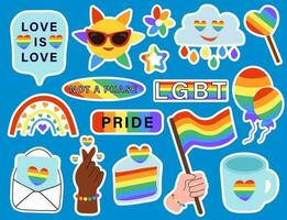 LGBT community sticker pack. LGBTQ set. Symbol of the LGBT pride community. Pride month. Vector flat rainbow elements.