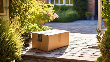 Postal service, home delivery and online shopping, parcel box on a house doorstep in the countryside, photo