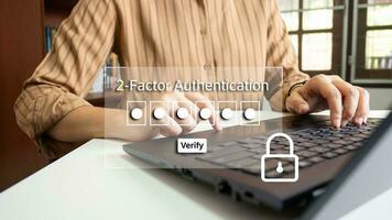 Verification of information with fingerprint scanner,2 factor authentication, high security for login access information, Internet security, online financial transaction, 2-step verify photo