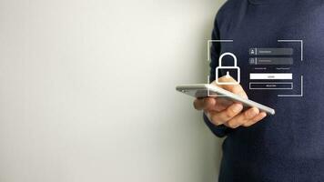 Verification of information with finger print by smart phone, Internet security, online financial transaction, 2-step verification, confirm transaction and identity. photo