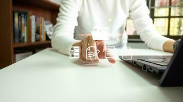 Document Management System DMS, Online document database management, Organization document Organized, automated processes to manage files, ERP enterprise efficient, business technology. photo