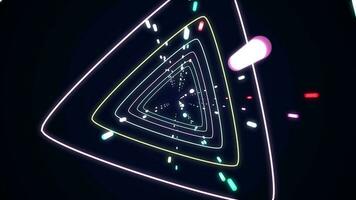 4k. Triangle neon glowing lines. Abstract background. Blue,violet lights. Motion graphics. video