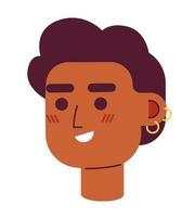 Curly haired man with earrings semi flat vector character head. Editable cartoon avatar icon. Successful entrepreneur. Face emotion. Colorful spot illustration for web graphic design, animation