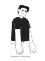 Sad caucasian young man monochromatic flat vector character. Editable thin line half body of unhappy entrepreneur on white. Simple bw cartoon spot image for web graphic design