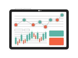 Tablet screen with diagram and charts monochrome flat vector object. Editable black and white thin line icon on white background. Simple cartoon clip art spot illustration for web graphic design