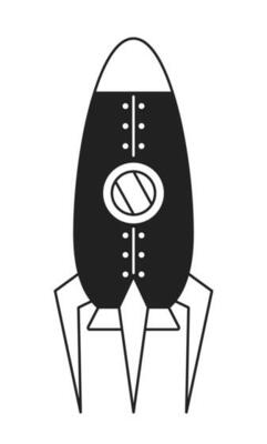 Rocket monochrome flat vector object. Editable black and white thin line icon on white background. Flying starship for space research. Simple cartoon clip art spot illustration for web graphic design