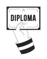 Hand holds diploma document flat line color isolated vector object. Certificate from college. Editable clip art image on white background. Simple outline cartoon spot illustration for web design