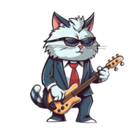 Jazzy Tuxedo Cat With Guitar In Hand Drawn Style png