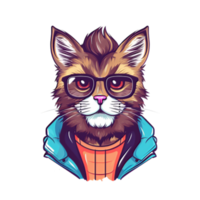 Hipster Cat With Eyeglasses Flat 2D Design png