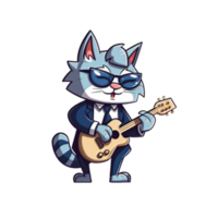 Mascot Sunglasses Cat Play Music In 2D Style png