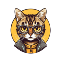 Hipster Tabby Cat Mascot Icon Design Hand Drawn png
