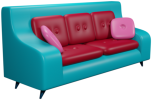 3D illustration render furniture sofa red blue with cushions on transparent background png