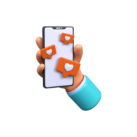 Mobile phone with likes. 3d social media concept.. png