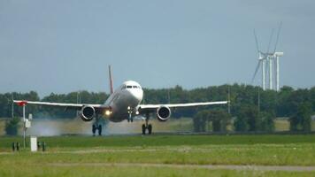 AMSTERDAM, THE NETHERLANDS JULY 27, 2017 - Air Malta Airbus A320 landing 9H AEP landing on runway 18R Polderbaan. Shiphol Airport, Amsterdam, Holland video