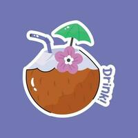 Well designed hand drawn icon of coconut water in trendy style, summer beverage vector