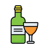 Wine glass with bottle showing vector of alcoholic drink in modern style