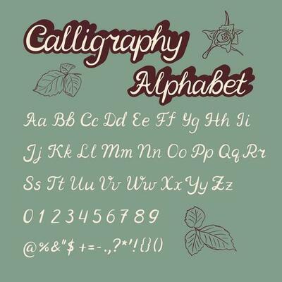 Hand drawn retro calligraphy monoline alphabet design. Vintage typeface. Handwritten brushpen font with latin lettersand signs ink painted script. Perfect for lettering design posters