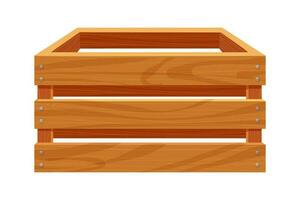 Wooden box, delivery container in cartoon style, game asset isolated on white background. Wood packing, open textured. Vector illustration