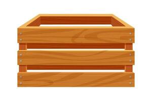 de madera caja, entrega envase en dibujos animados estilo, juego activo aislado en blanco antecedentes. madera embalaje, abierto texturizado vector ilustración