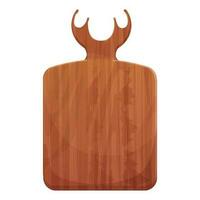 Cutting board wooden chopping desk with horns top view in cartoon style isolated on white background. Wood shield, menu mockup. Vector illustration