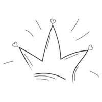 Royal crown, queen or princess diaden, tiara head, King in doodle style, hand drawn line isolated on white background. Vector illustration