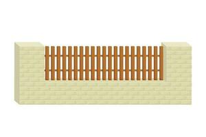 Fence from stone bricks and wooden planks in cartoon flat style isolated on white background. Building, construction for protection. Design element. Stock Vector illustration