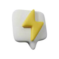 3d render thunder icon with speech bubble. Vector illustration isolated on white background