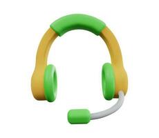 3d render headphones with microphone icon for web and app in yellow and green color vector