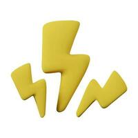 3d render icon of thunder lightning. 3d lightning strike. Vector illustration in cartoon plastic style