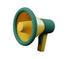 3d render megaphone in green and yellow color for web and app. Plastic cartoon style vector