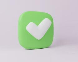 3d render icon of Green aprove checkmark button. Agree sign vector
