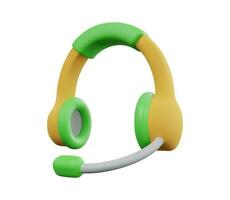 3d render headphones with microphone icon for web and app in yellow and green color vector