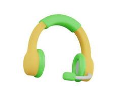 3d render headphones with microphone icon for web and app in yellow and green color vector