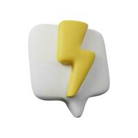 3d render thunder icon with speech bubble. Vector illustration isolated on white background