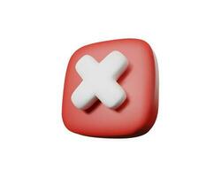 3d render icon of Red cross checkmark button. Cancel sign vector