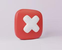 3d render icon of Red cross checkmark button. Cancel sign vector