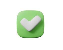 3d render icon of Green aprove checkmark button. Agree sign vector