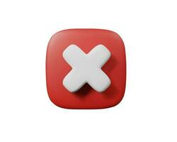 3d render icon of Red cross checkmark button. Cancel sign vector