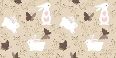 Cute Bunny In The Garden Seamless Pattern vector