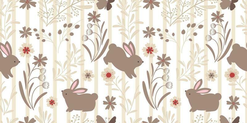 Cute Bunny In The Garden Seamless Pattern