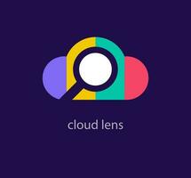 Creative cloud search logo. Unique color transitions. Unique cloud-in-the-lens logo template. vector