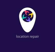 reative repair area logo. Unique color transitions. Unique repair wrench and location logo template. vector