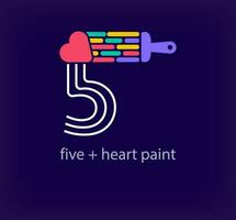 Creative number 5 heart paint logo. Unique color transitions. Unique linear letter a coloring number 5 logo template. vector