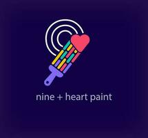 Creative number 9 heart paint logo. Unique color transitions. Unique linear letter a coloring number 9 logo template. vector